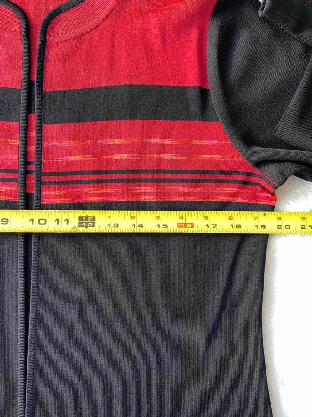 Misook Red & Black Striped Open Front Knit Cardigan Jacket - Size Small - Picture 6 of 9